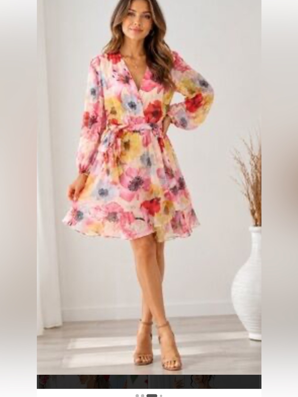 Alex Marie Pink Multi Floral V-Neck Wrap Dress